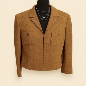 Carlisle Wool Blend Herringbone Zip Jacket – Brown – Size 14